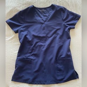 Mandala Size Small 6-Pocket Top Scrub Top, Navy
